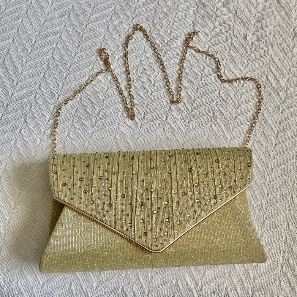 Gold Sparkly Formal Crossbody Clutch Purse